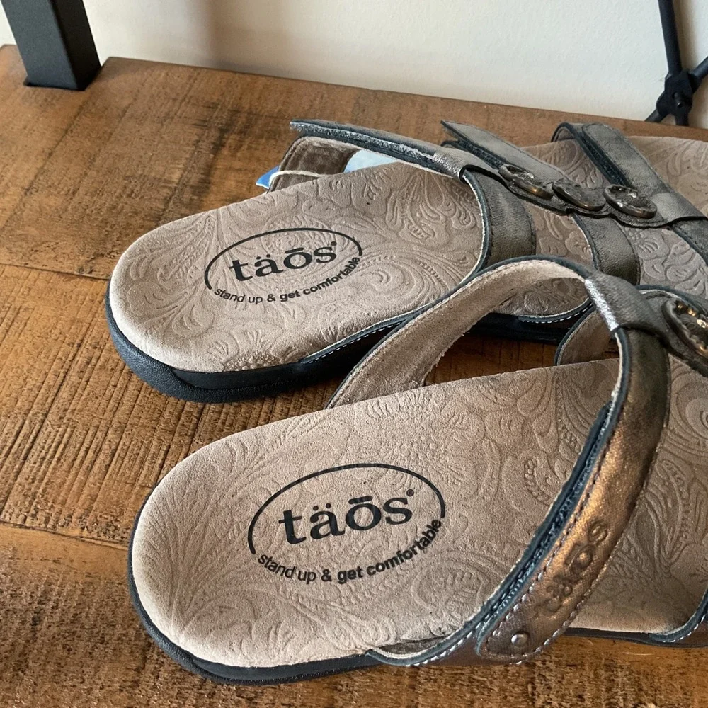 Taos Prize 4 Bronze Metallic Leather Comfort Slide Sandals Womens 8 Travel Boho